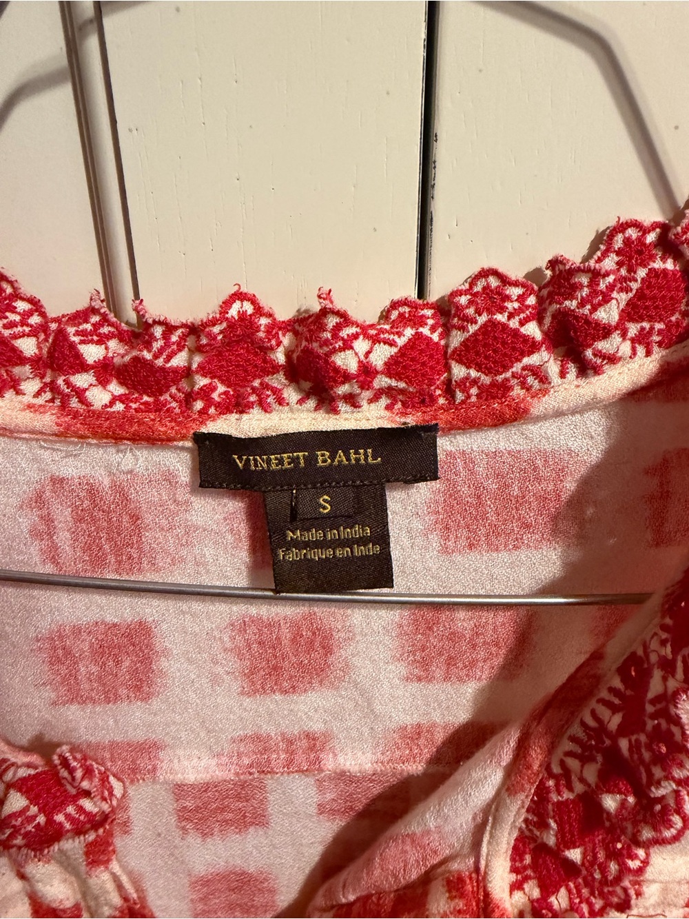 Textured Red & White Ruffle Button-Down Blouse - Picture 2 of 3